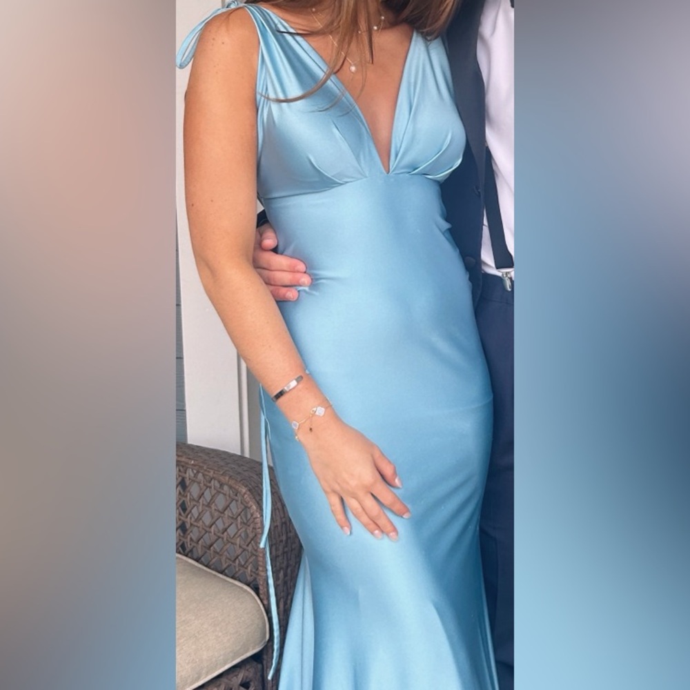 Elegant Light Blue Satin Prom Dress